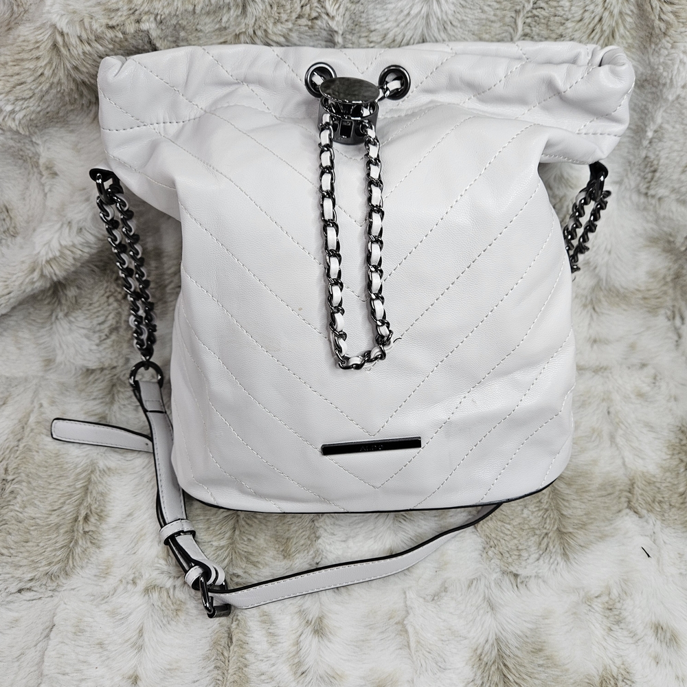 Aldo White Quilted Backpack with Chain Straps